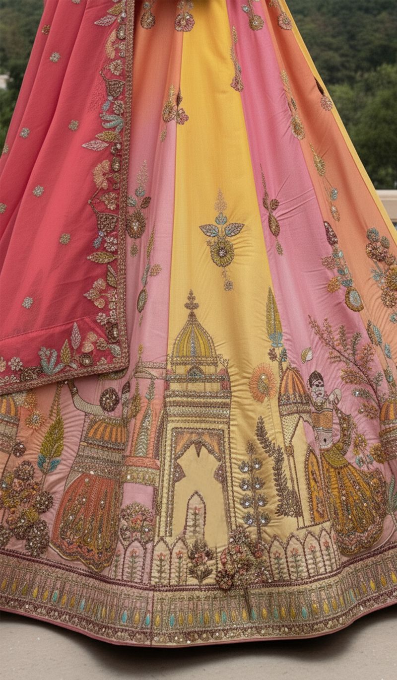 Multi Pink Pure Soft Silk Premium Bridal Lehenga Choli