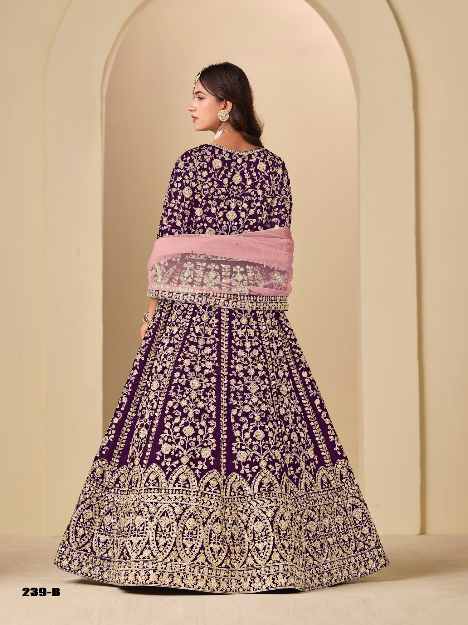 Purple Pure Soft 9000 Velvet Heavy Embroidery Work Long Anarkali Gown 