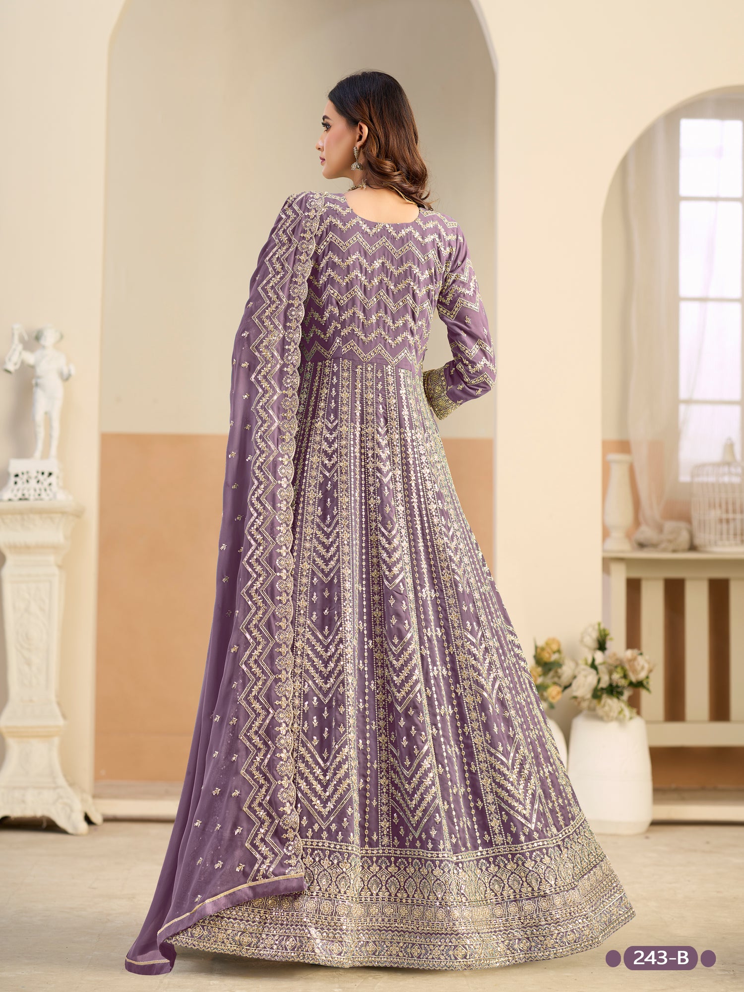 Pastle Purple Pure Soft Faux Georgette Heavy Embroidery Work Long Anarkali Gown 