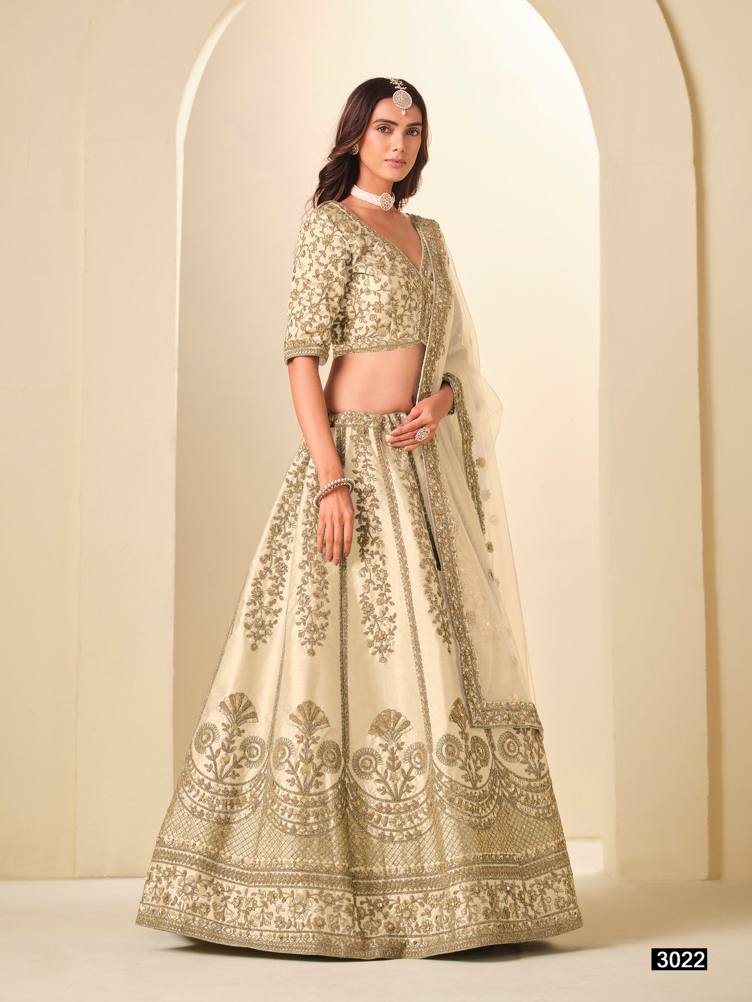 White Pure Soft Art Silk Heavy Embroidery Work Bridal Lehenga 