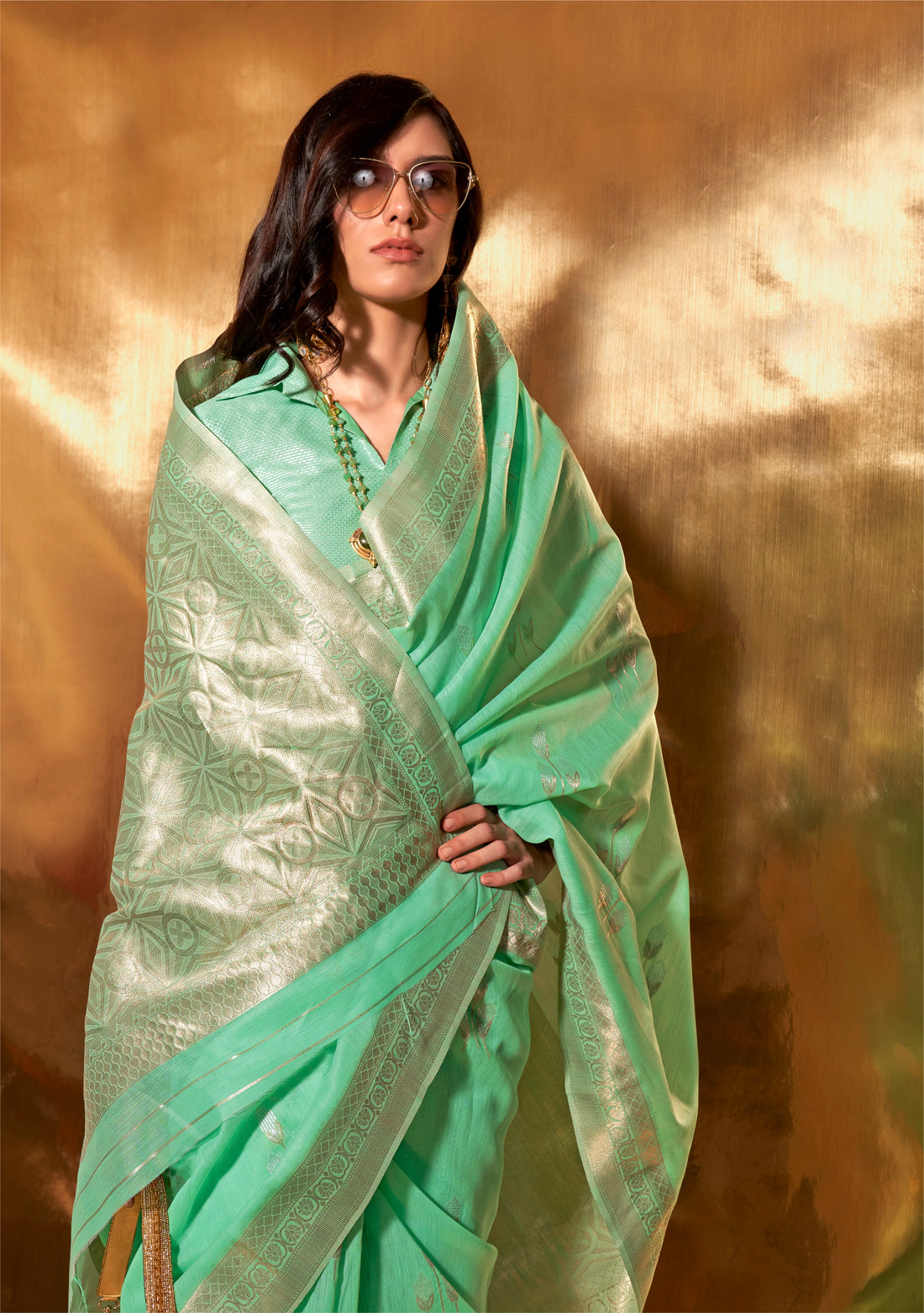 Party Wear Pure Linen Cotton Handwoven Saree