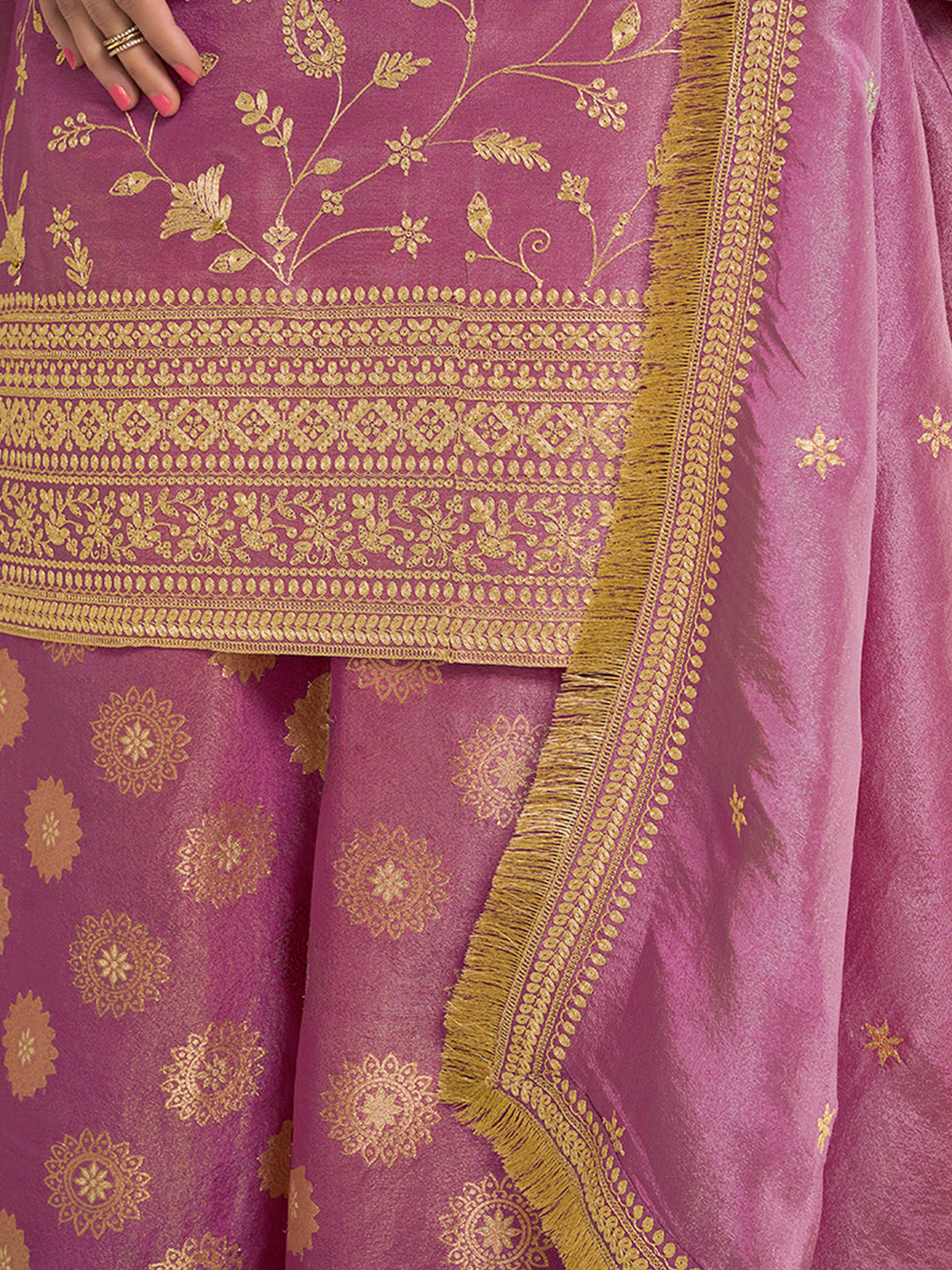 Lavender Tissue Sharara Suit with Pitta Embroidery