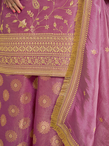 Lavender Tissue Sharara Suit with Pitta Embroidery