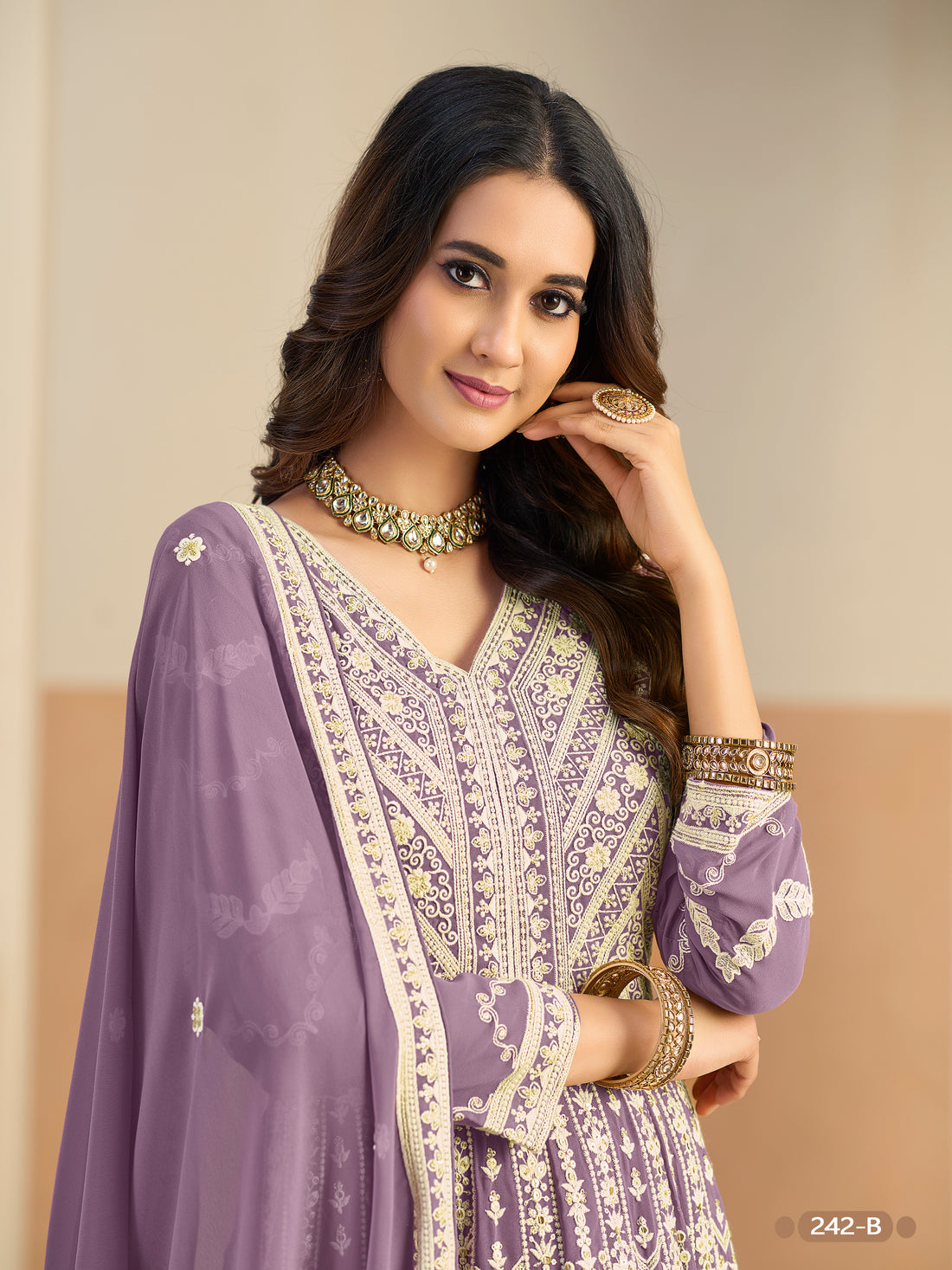 Pastle Purple Pure Soft Faux Georgette Heavy Embroidery Work Long Anarkali Gown 