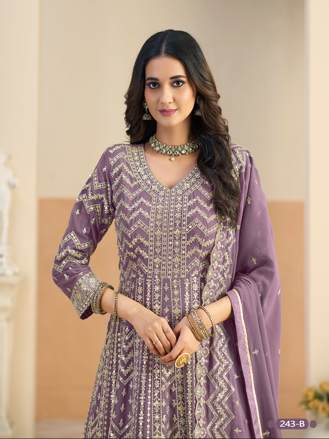 Pastle Purple Pure Soft Faux Georgette Heavy Embroidery Work Long Anarkali Gown 