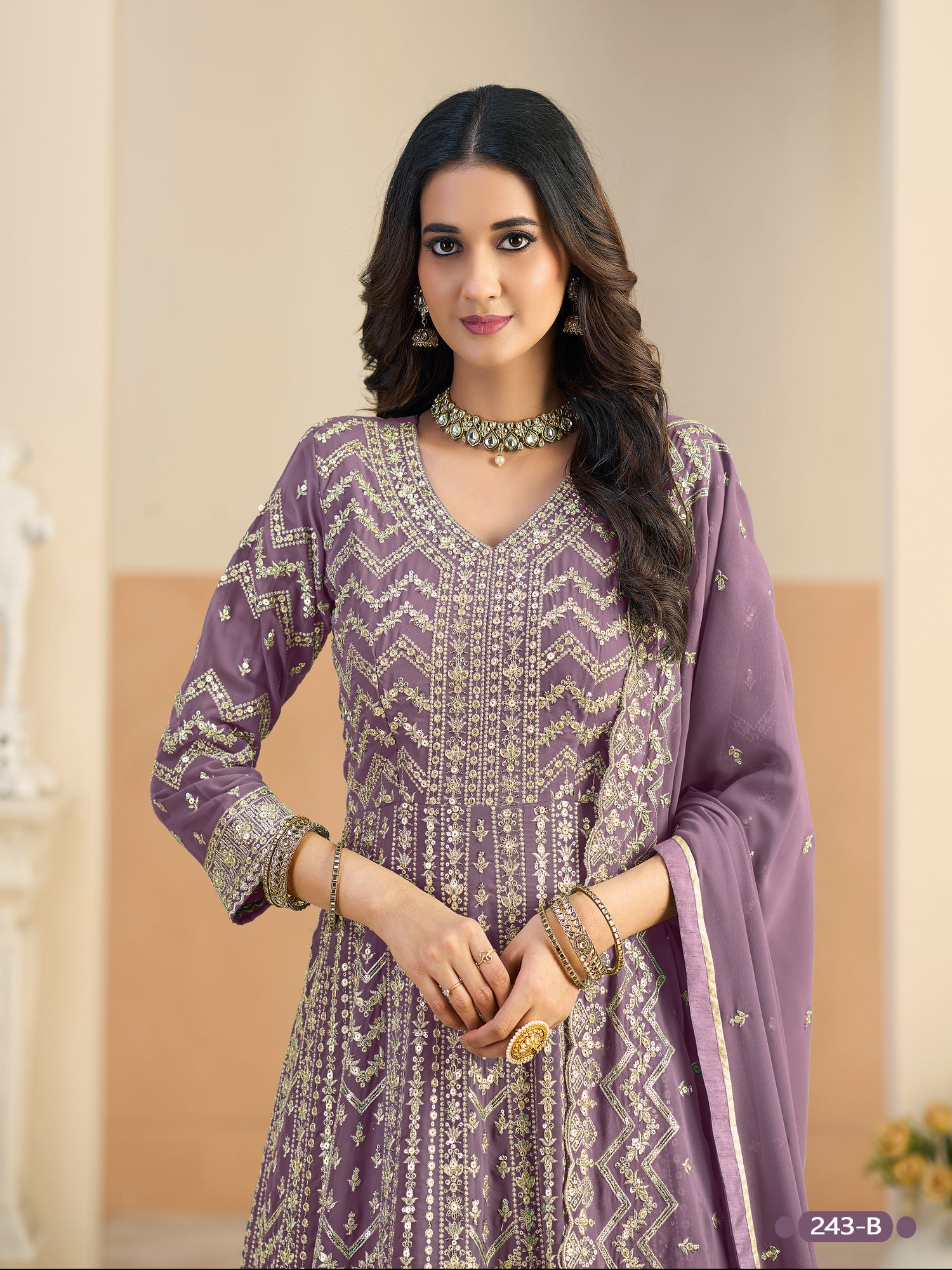 Pastle Purple Pure Soft Faux Georgette Heavy Embroidery Work Long Anarkali Gown 