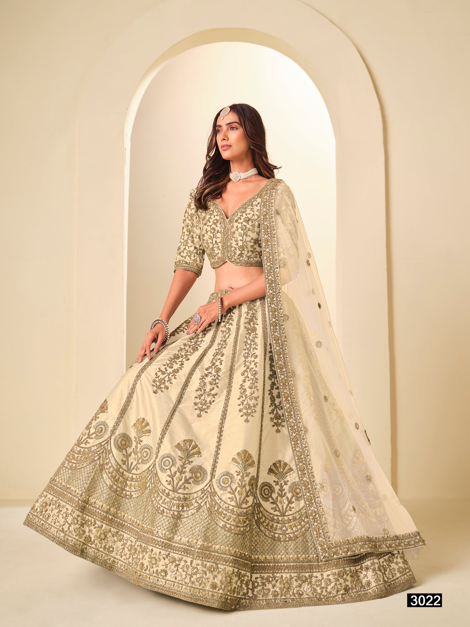 White Pure Soft Art Silk Heavy Embroidery Work Bridal Lehenga 