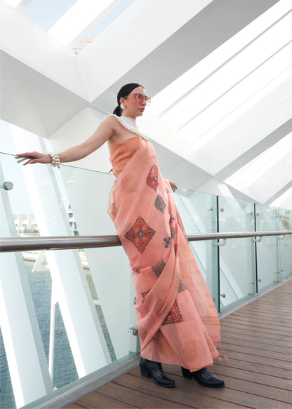 Beautiful Designer Silk Printed Handloom Zari Tissue Saree