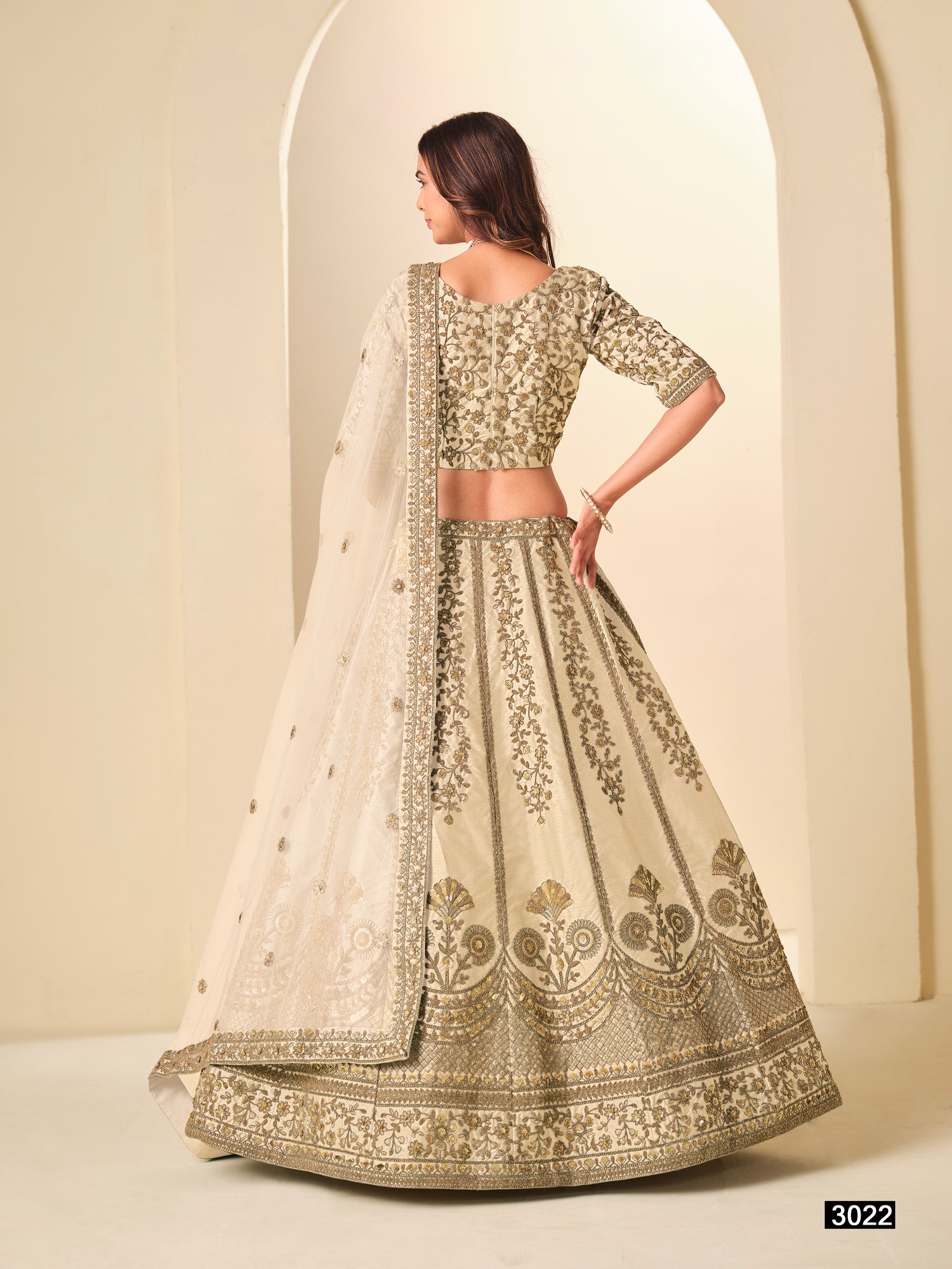 White Pure Soft Art Silk Heavy Embroidery Work Bridal Lehenga 