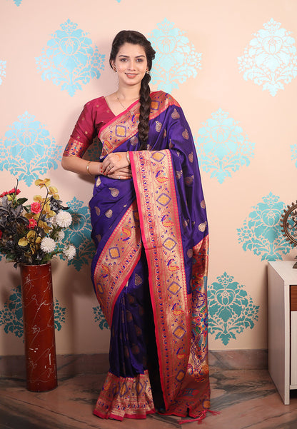 Violet Zari Woven Peacock Paithani Silk Saree Paithani Saree Anant Tex Exports Pvt.Ltd..