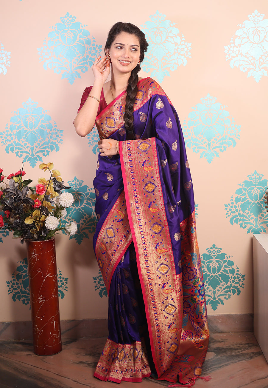 Violet Zari Woven Peacock Paithani Silk Saree Paithani Saree Anant Tex Exports Pvt.Ltd..