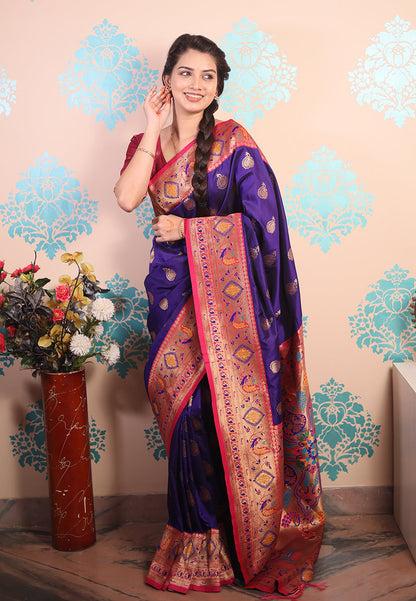 Violet Zari Woven Peacock Paithani Silk Saree Paithani Saree Anant Tex Exports Pvt.Ltd..