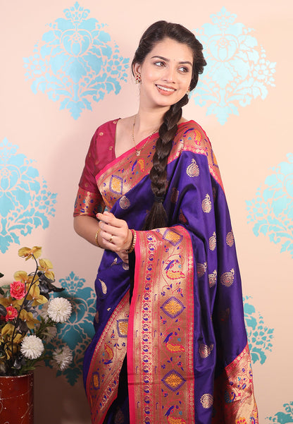 Violet Zari Woven Peacock Paithani Silk Saree Paithani Saree Anant Tex Exports Pvt.Ltd..
