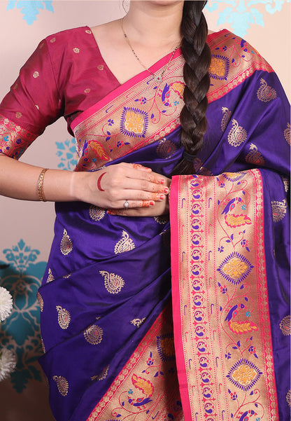 Violet Zari Woven Peacock Paithani Silk Saree Paithani Saree Anant Tex Exports Pvt.Ltd..