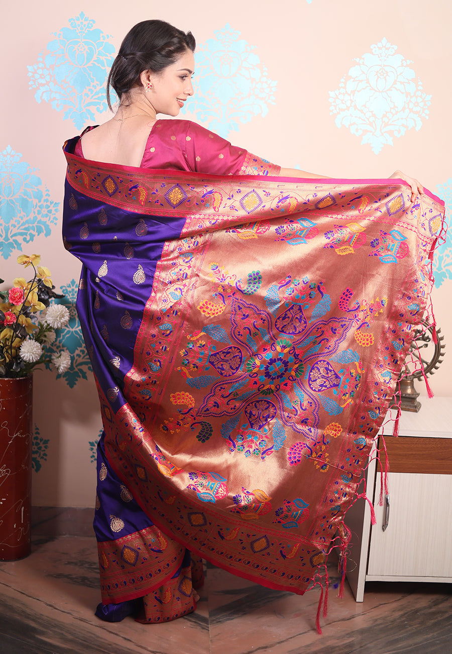 Violet Zari Woven Peacock Paithani Silk Saree Paithani Saree Anant Tex Exports Pvt.Ltd..