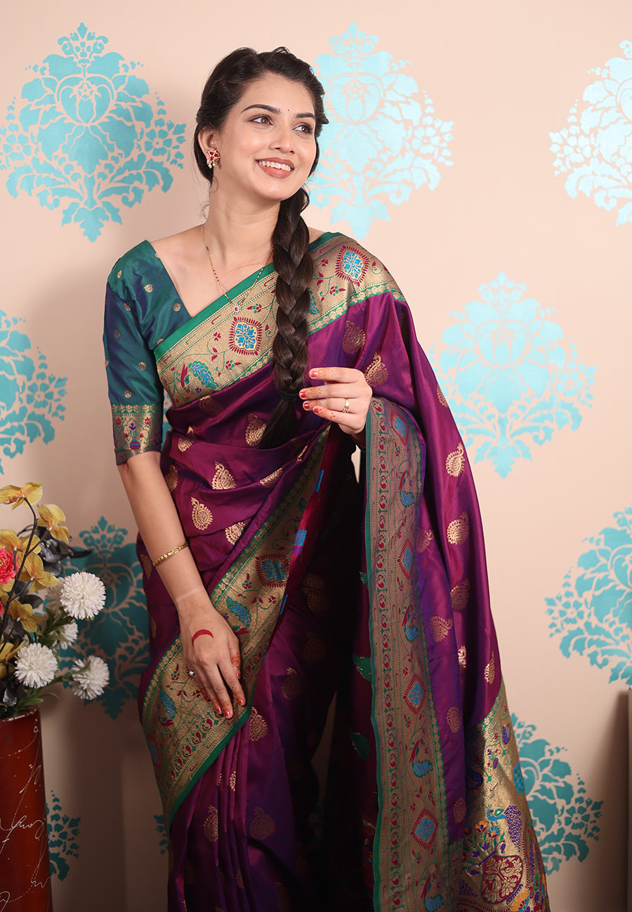 Purple Zari Woven Peacock Paithani Silk Saree Paithani Saree Anant Tex Exports Pvt.Ltd..