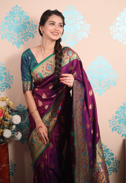 Purple Zari Woven Peacock Paithani Silk Saree Paithani Saree Anant Tex Exports Pvt.Ltd..