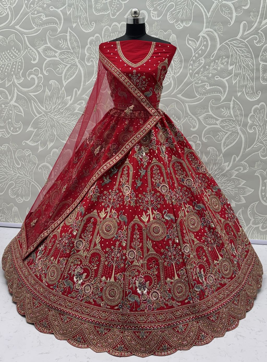 Red Pure Soft Silk Heavy Embroidery Work Bridal Lehenga 