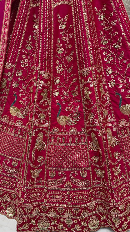 Pink Pure Soft Silk Heavy Embroidery Work Bridal Lehenga 