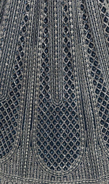 Rama Blue Pure Soft Net Heavy Embroidery Work Bridal Lehenga