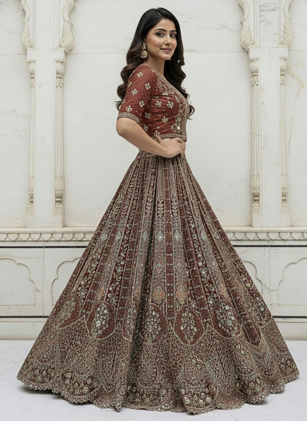 Cinnamon Pure Soft Orgenza Sequins Work Bridal Lehenga Choli