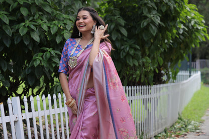 Pink Pure Soft Tussar Silk with Floral Print Tussar Saree Tussar Saree Anant Tex Exports Pvt.Ltd..