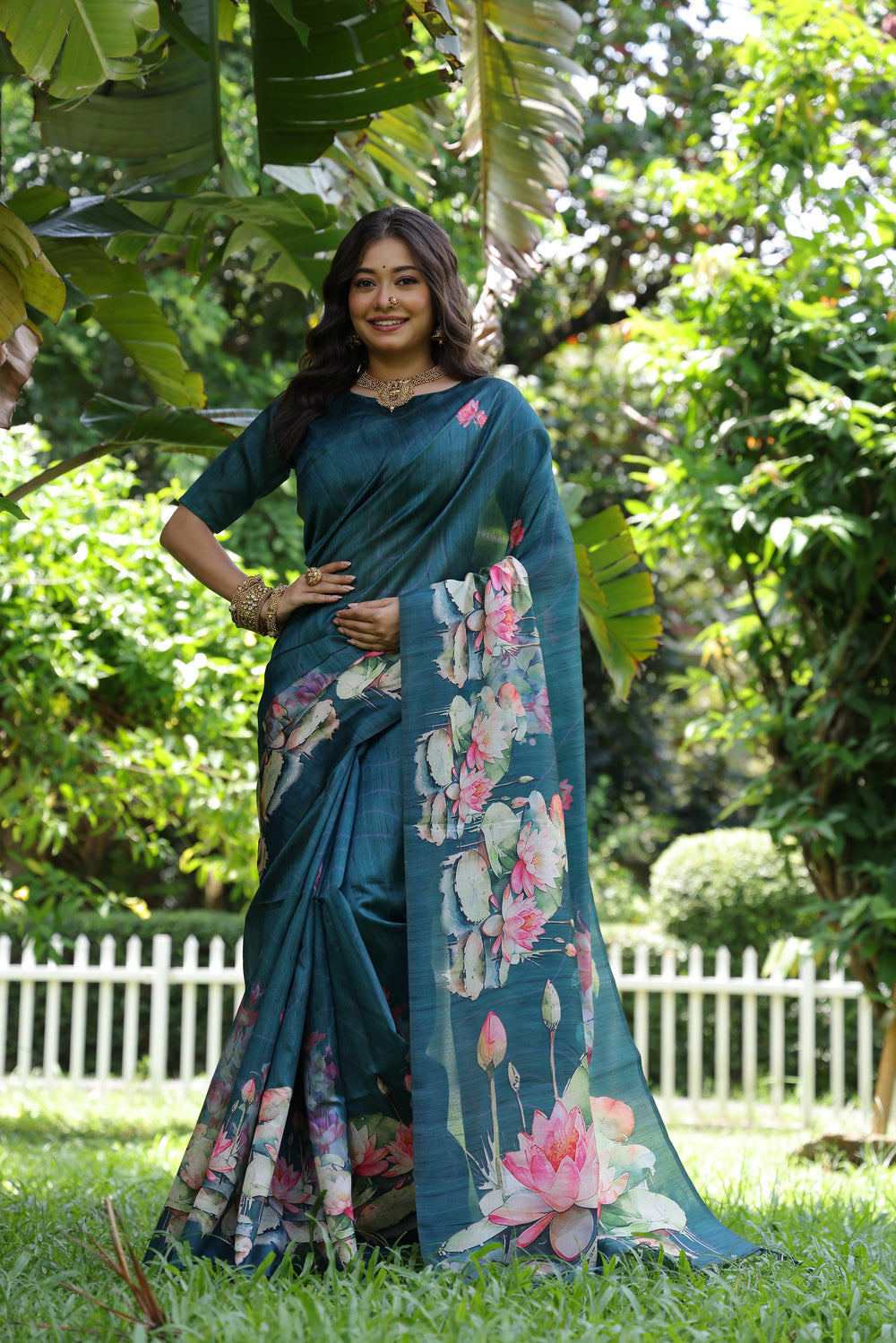 Rama Pure Soft Tussar Silk with Lotus Print Tussar Saree Tussar Saree Anant Tex Exports Pvt.Ltd..