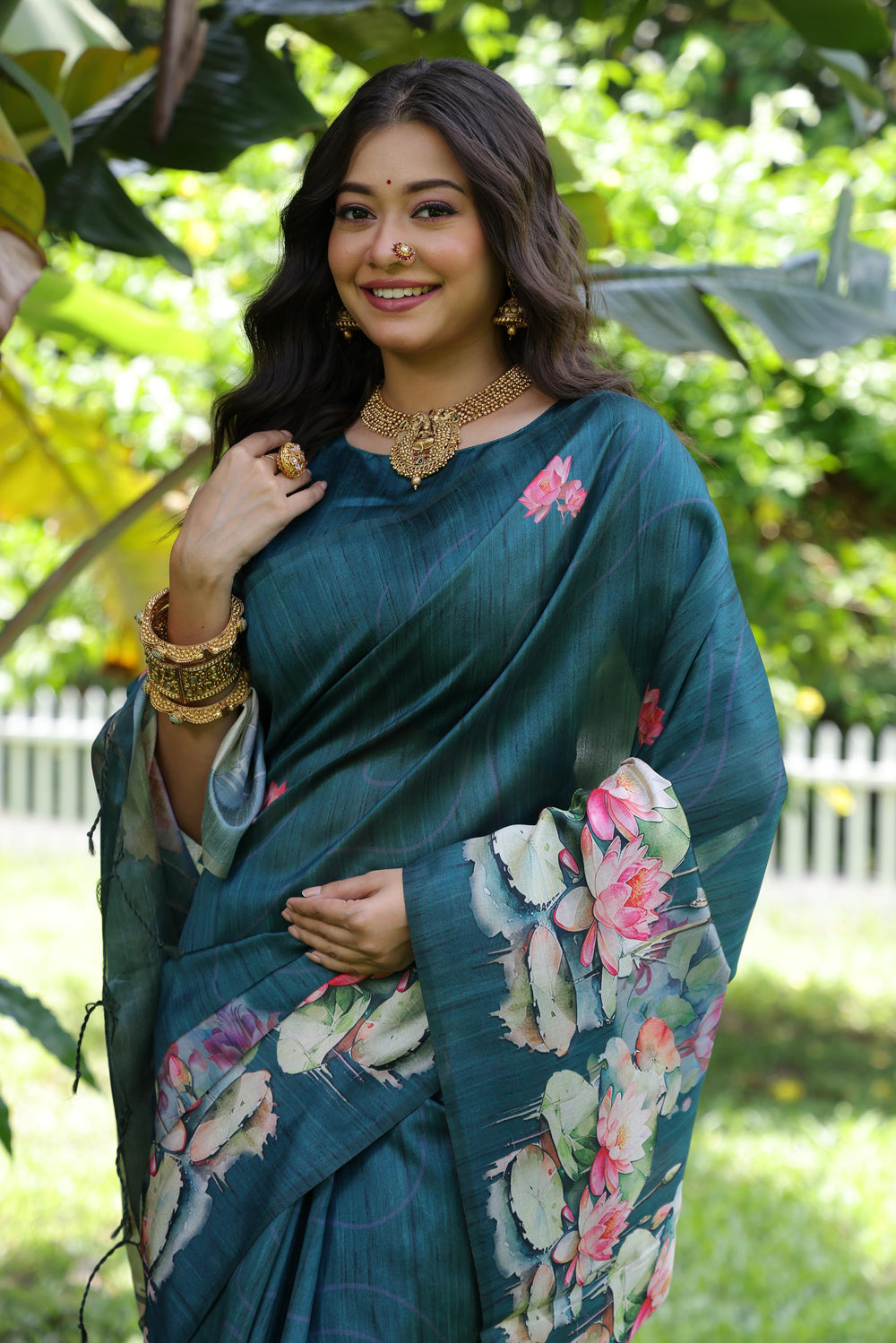 Rama Pure Soft Tussar Silk with Lotus Print Tussar Saree Tussar Saree Anant Tex Exports Pvt.Ltd..