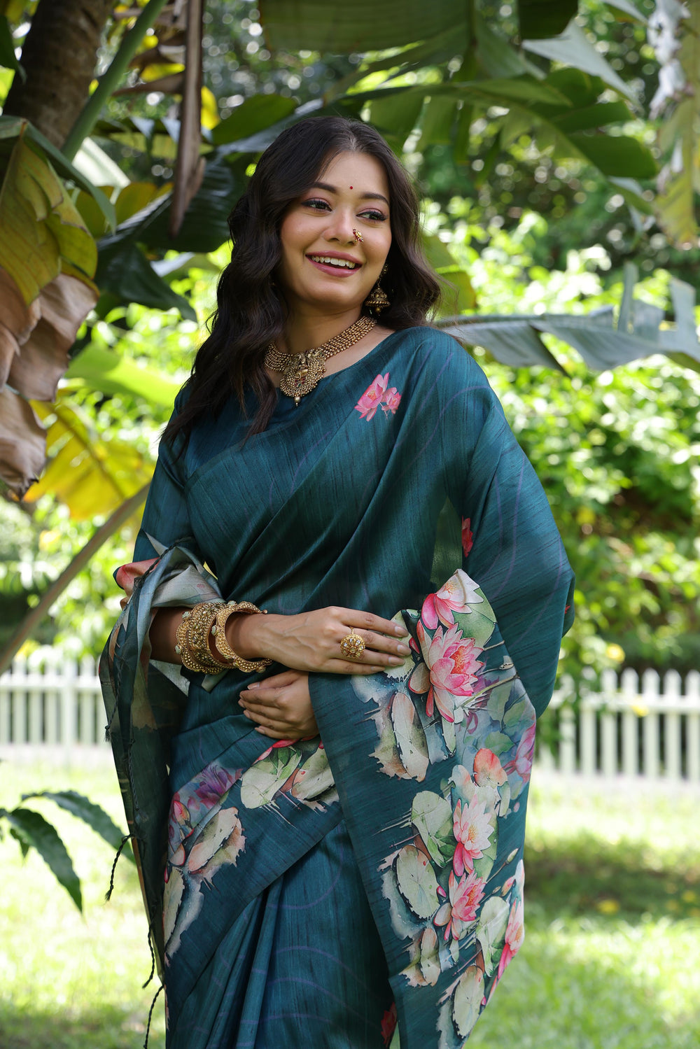 Rama Pure Soft Tussar Silk with Lotus Print Tussar Saree Tussar Saree Anant Tex Exports Pvt.Ltd..