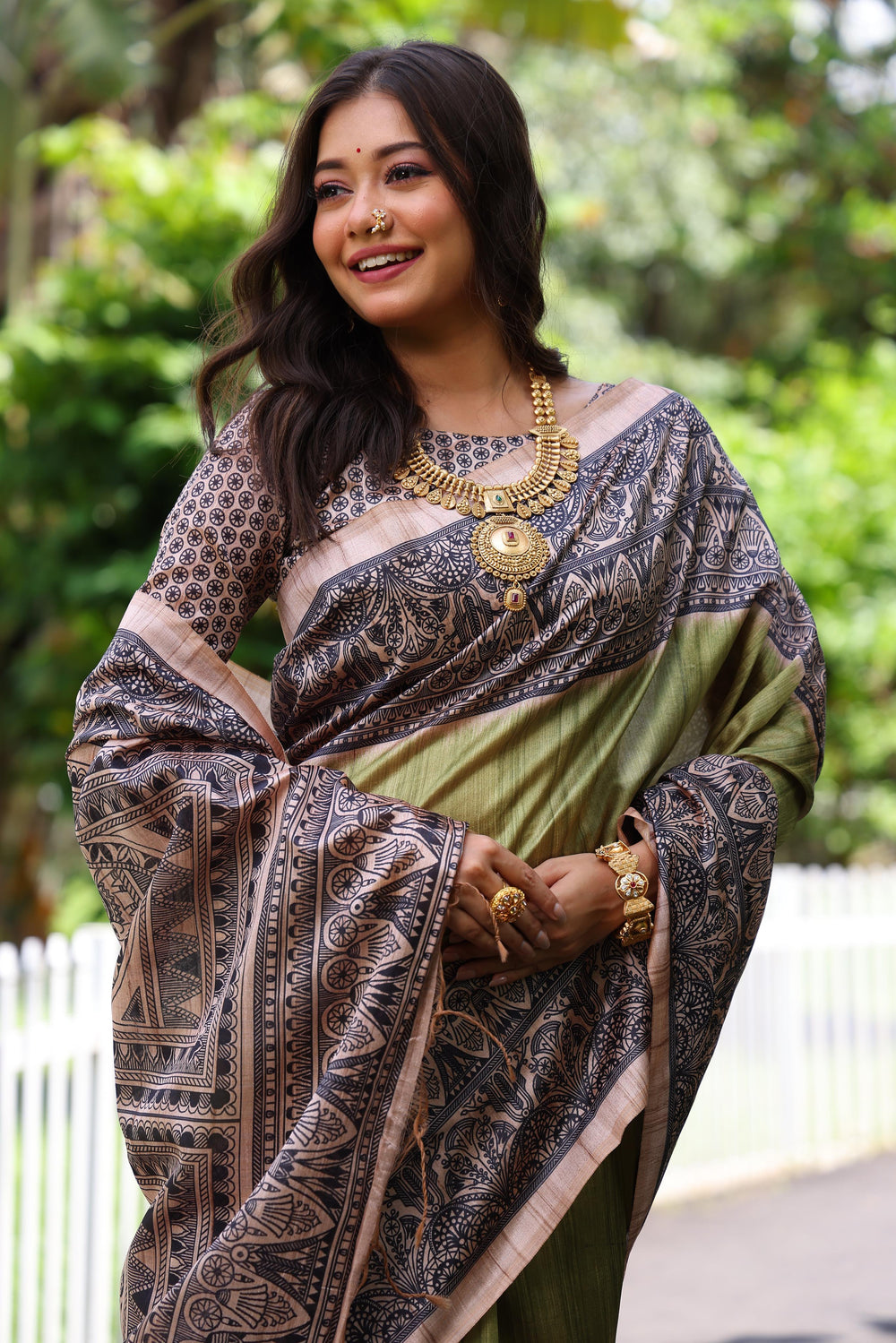 Green Pure Tussar Madhubani Tussar Silk Saree Tussar Saree Anant Tex Exports Pvt.Ltd..