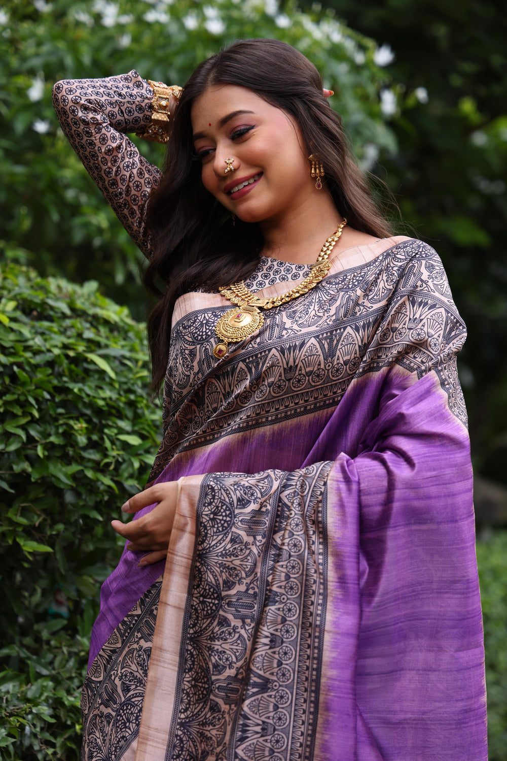 Purple Pure Tussar Madhubani Tussar Silk Saree