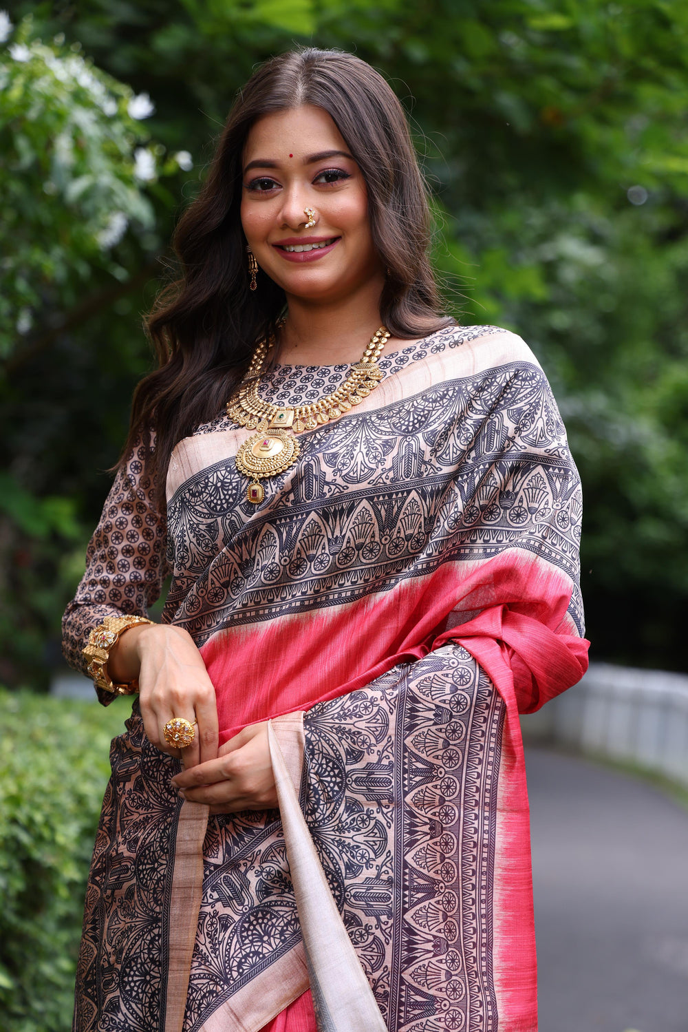 Red Pure Tussar Madhubani Tussar Silk Saree Tussar Saree Anant Tex Exports Pvt.Ltd..