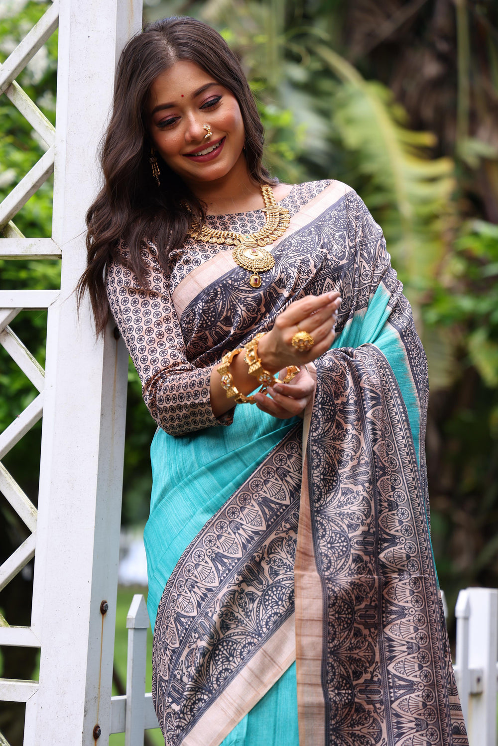 Sky Blue Pure Tussar Madhubani Tussar Silk Saree Tussar Saree Anant Tex Exports Pvt.Ltd..