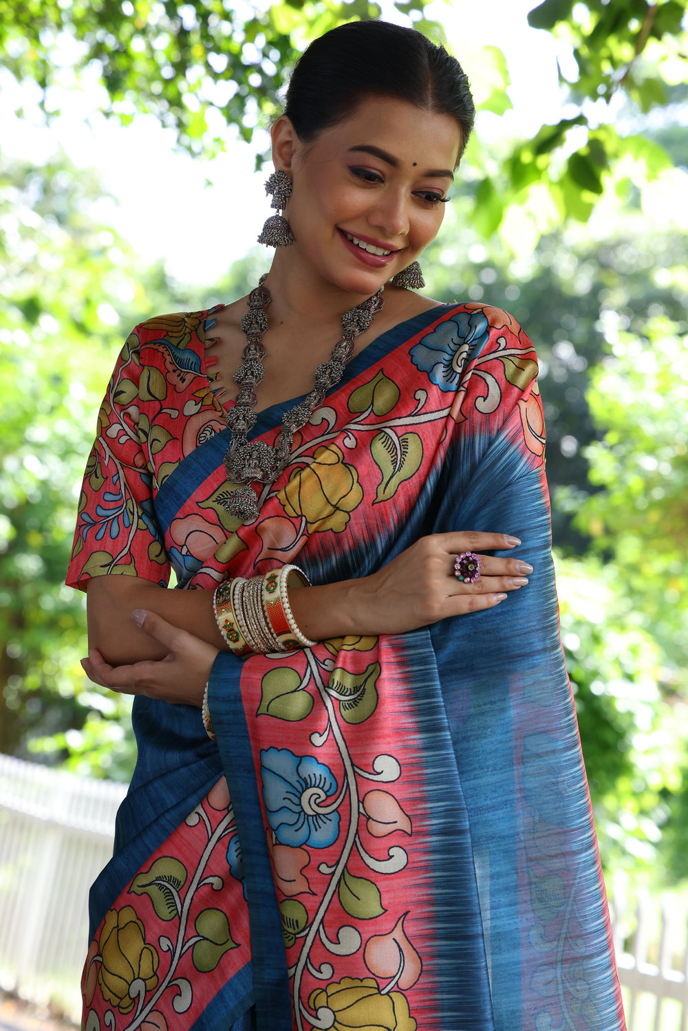 Blue Pure Soft Tussar Silk with Kalamkari Print Tussar Saree Tussar Saree Anant Tex Exports Pvt.Ltd..