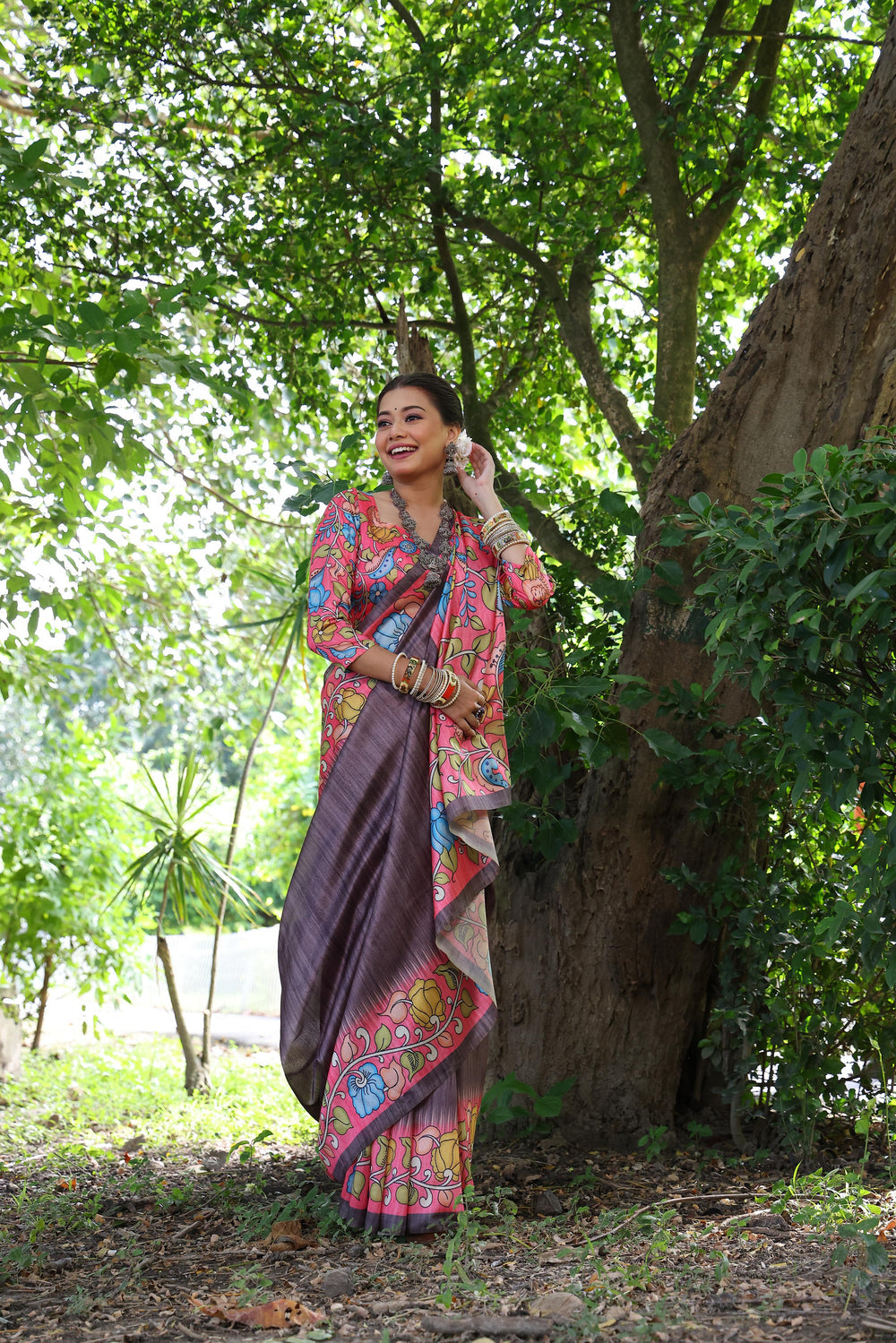 Caffe Pure Soft Tussar Silk with Kalamkari Print Tussar Saree Tussar Saree Anant Tex Exports Pvt.Ltd..