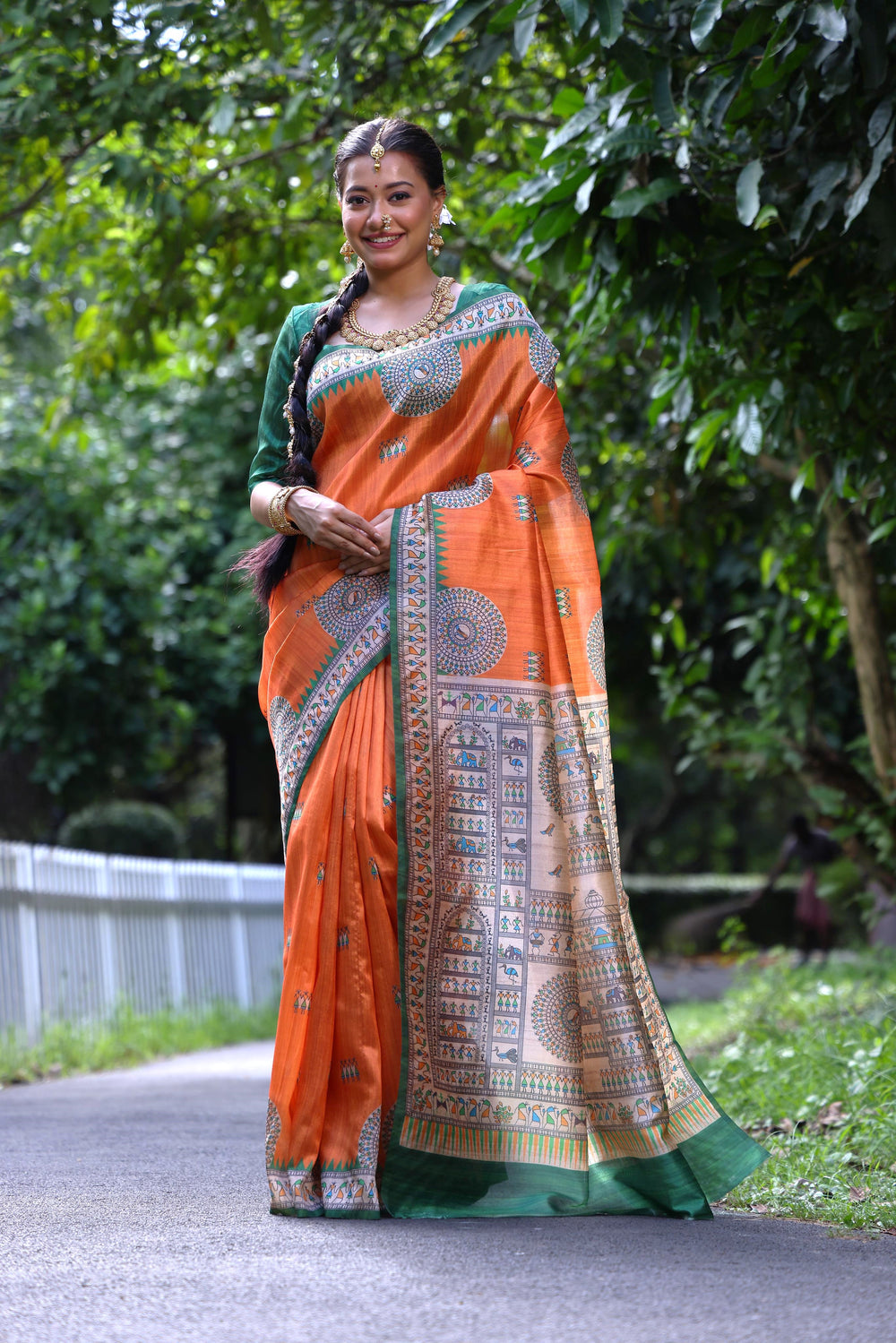 Orange Pure Soft Tussar Silk with Kalamkari Print Tussar Saree