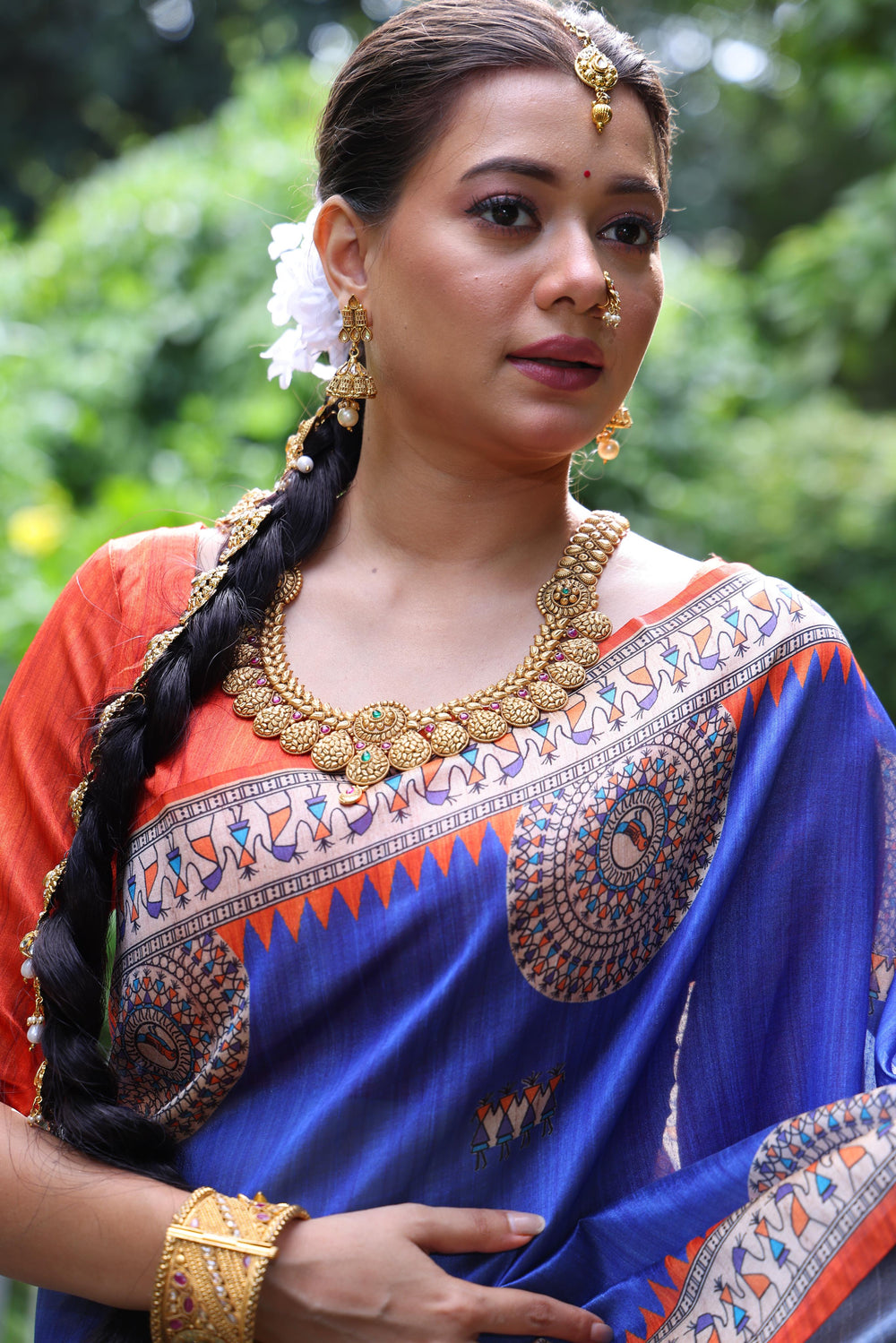 Blue Pure Tussar Silk Kalamkari Print Tussar Saree Tussar Saree Anant Tex Exports Pvt.Ltd..