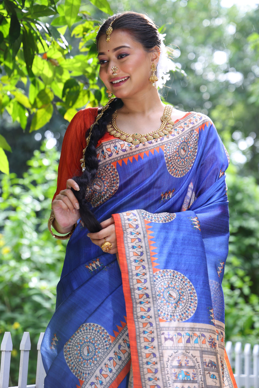 Blue Pure Soft Tussar Silk with Kalamkari Print Tussar Saree