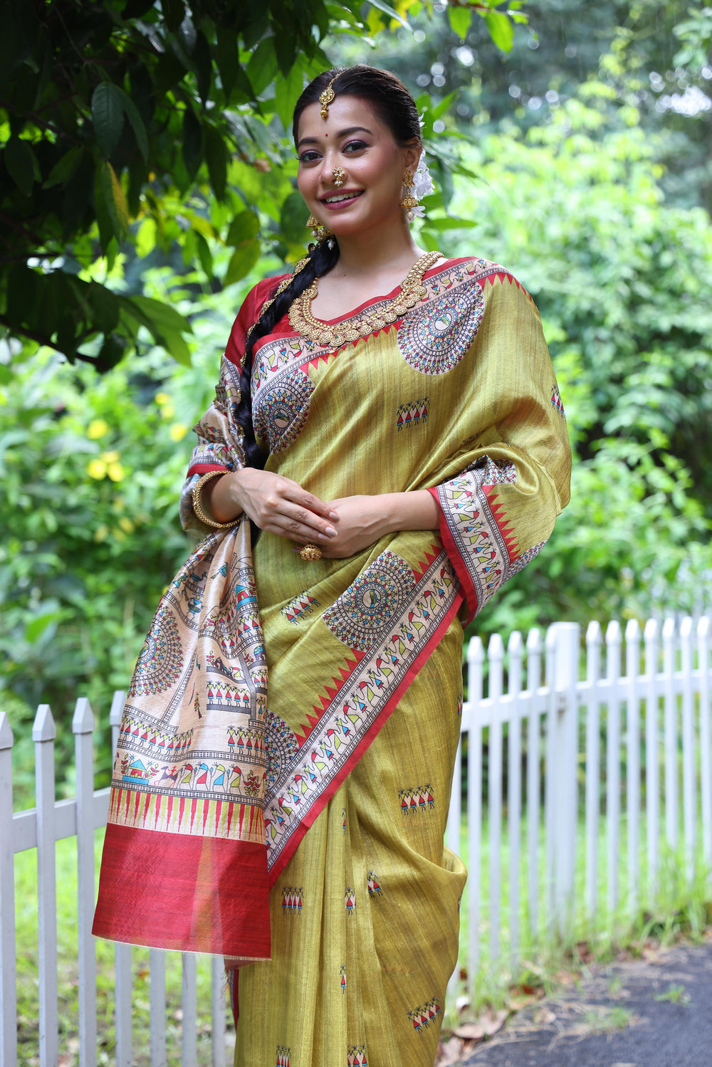 Mahendi Pure Tussar Silk Kalamkari Print Tussar Saree