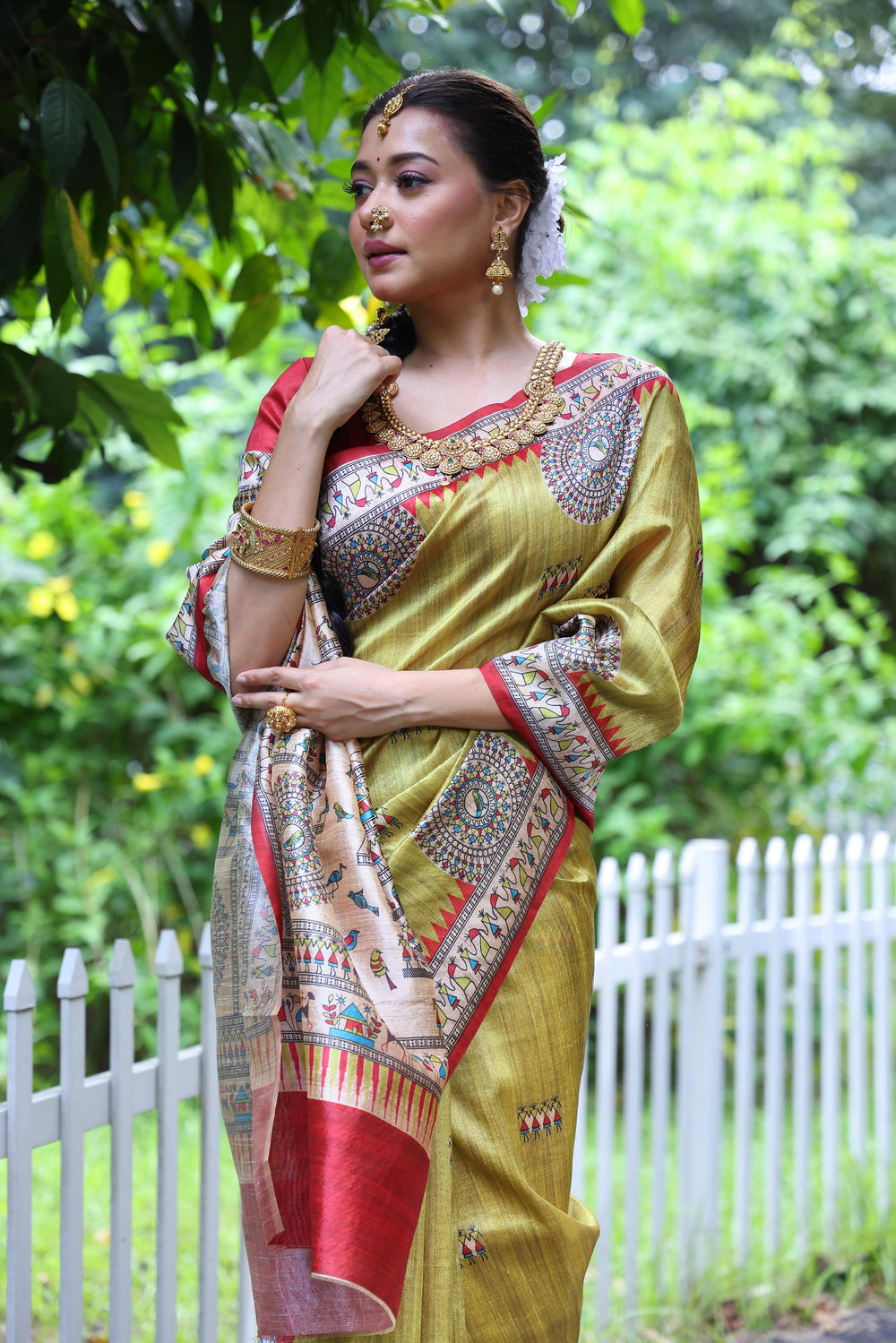 Mahendi Pure Tussar Silk Kalamkari Print Tussar Saree