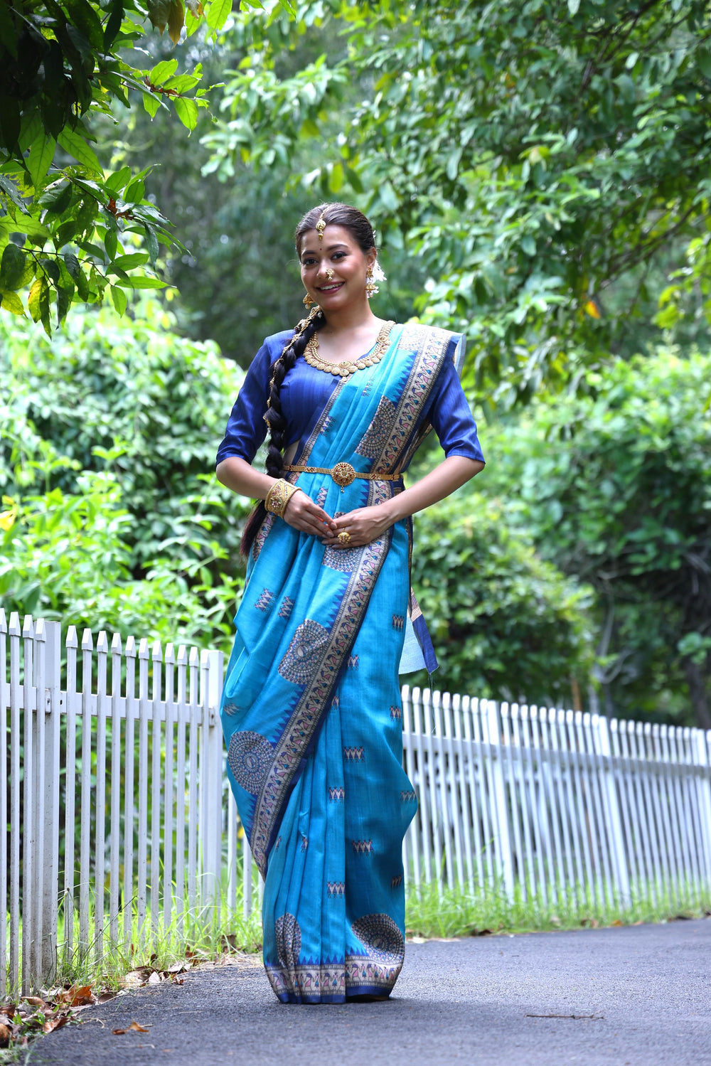 Firozi Pure Soft Tussar Silk with Kalamkari Print Tussar Saree Tussar Saree Anant Tex Exports Pvt.Ltd..