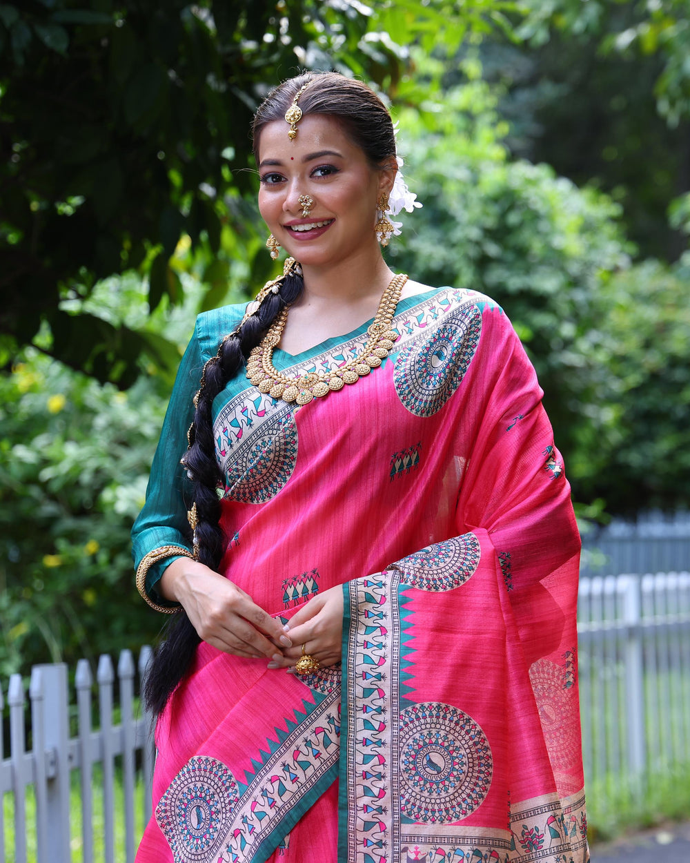 Pink Pure Tussar Silk Kalamkari Print Tussar Saree