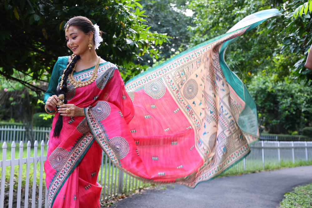 Pink Pure Soft Tussar Silk with Kalamkari Print Tussar Saree Tussar Saree Anant Tex Exports Pvt.Ltd..