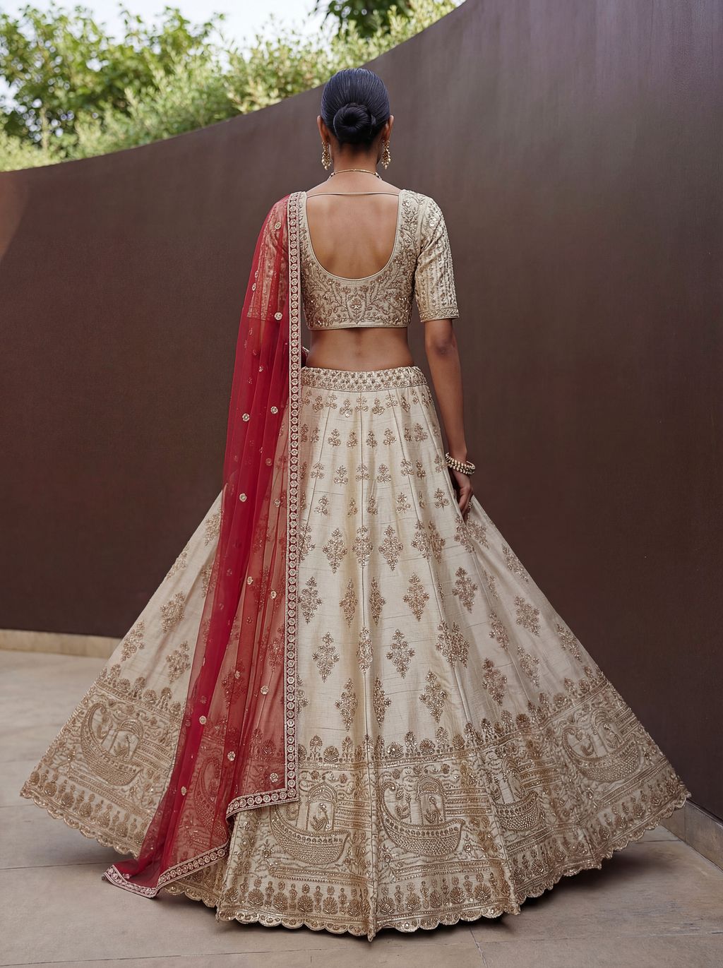 White Pure Soft Heavy Silk Sequins Embroidery Work Bridal Lehenga 