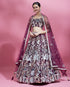 Burgundy net embroidered lehenga with dupatta front view

