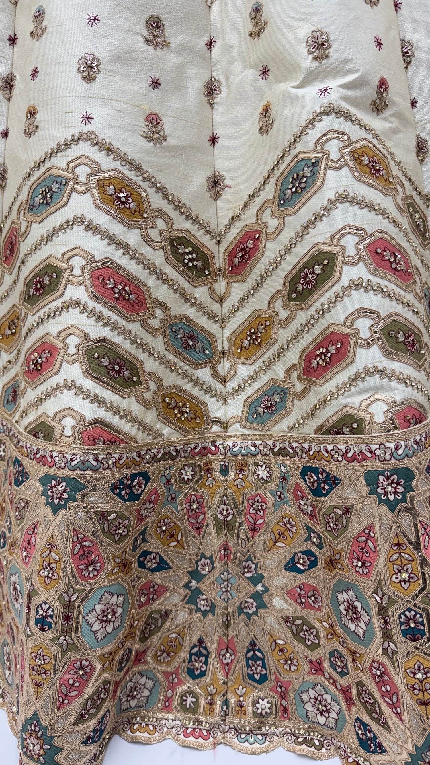 White Pure Slubb Silk Premium Dori Embroidery Sequins &amp; Diamond Work Bridal Lehenga Choli