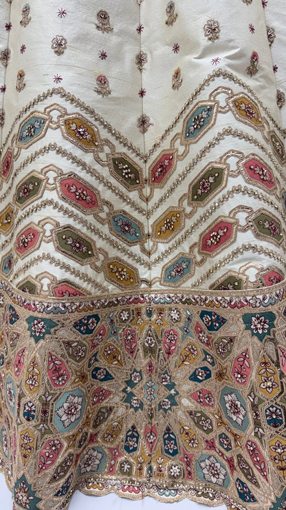 White Pure Slubb Silk Premium Dori Embroidery Sequins &amp; Diamond Work Bridal Lehenga Choli