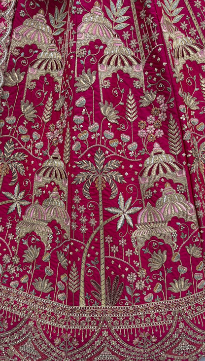 Rani Pink Pure Soft Silk Heavy Embroidery Work Bridal Lehenga 