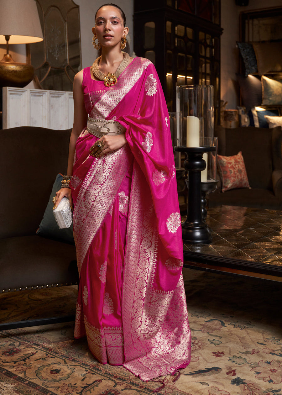 Pink Woven Pure Soft Georgette Silk Saree 