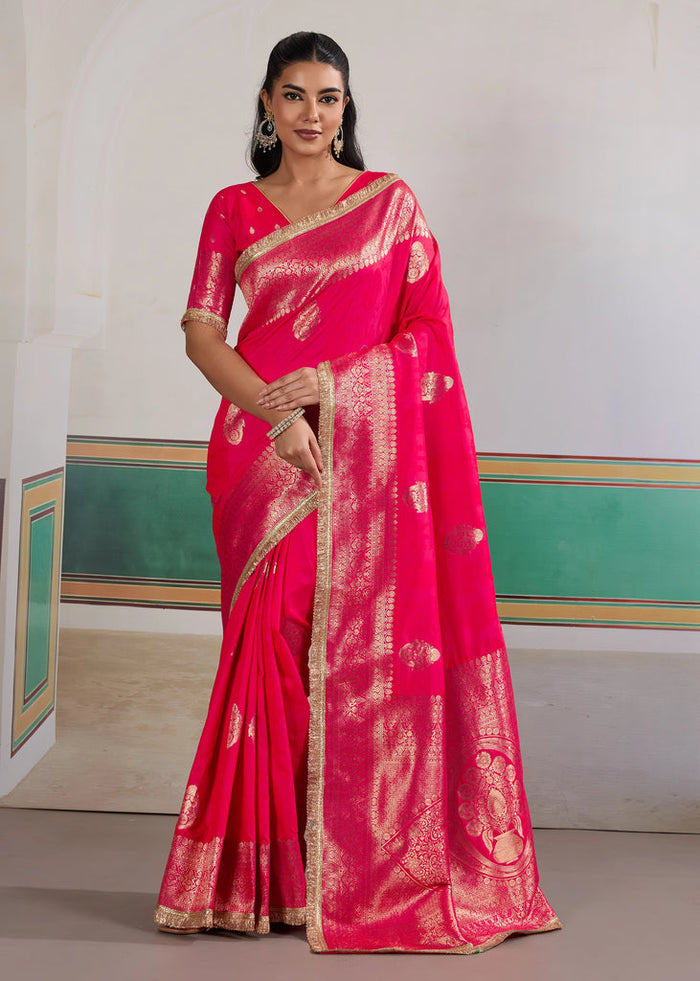 Pink Woven Banarasi Satin Silk Saree Japan Satin Saree Anant Tex Exports Pvt.Ltd..